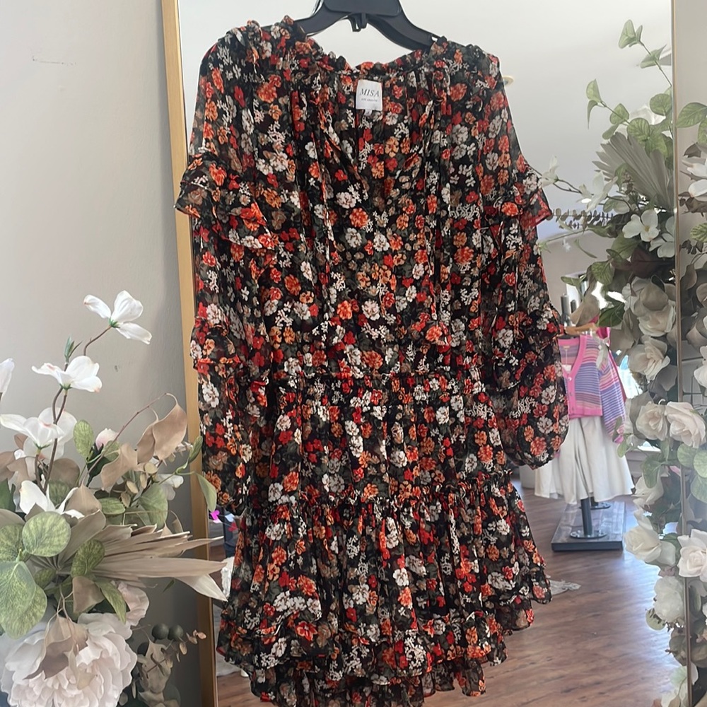 Misa short dress with long sleeves and ruffle details